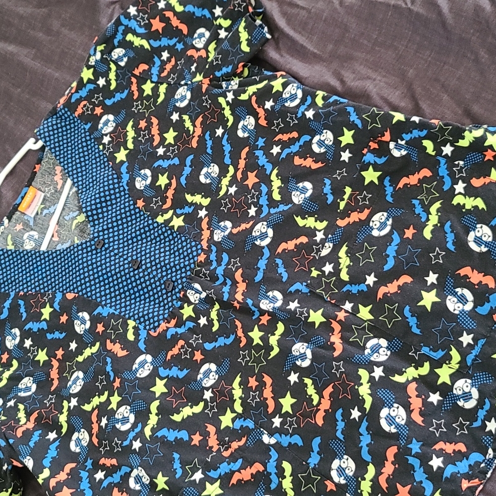 Black with Bat and Stars Srub Top